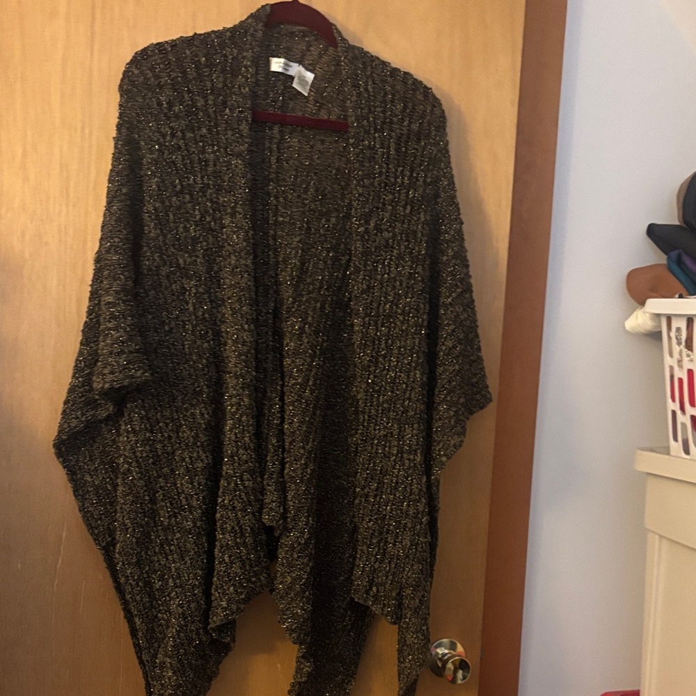 Laura Ashley Charcoal and gold Knit Poncho